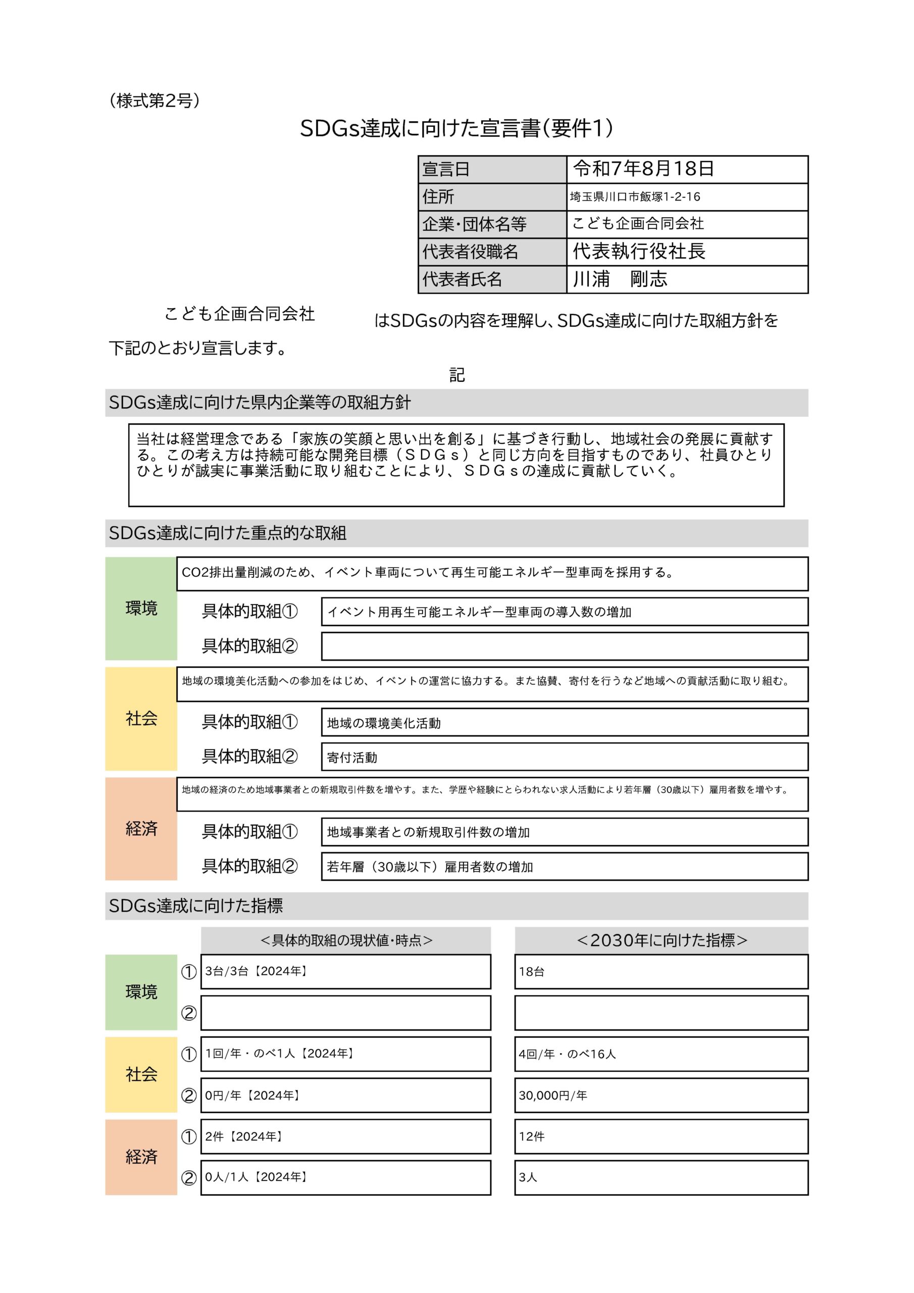 埼玉県SDGsパートナー登録申請_SDGs達成に向けた宣言書